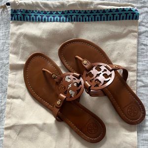 Tory Burch Miller Flip Flop, Sz 8.5M, Vintage Vachetta Leather (orig $198.00)